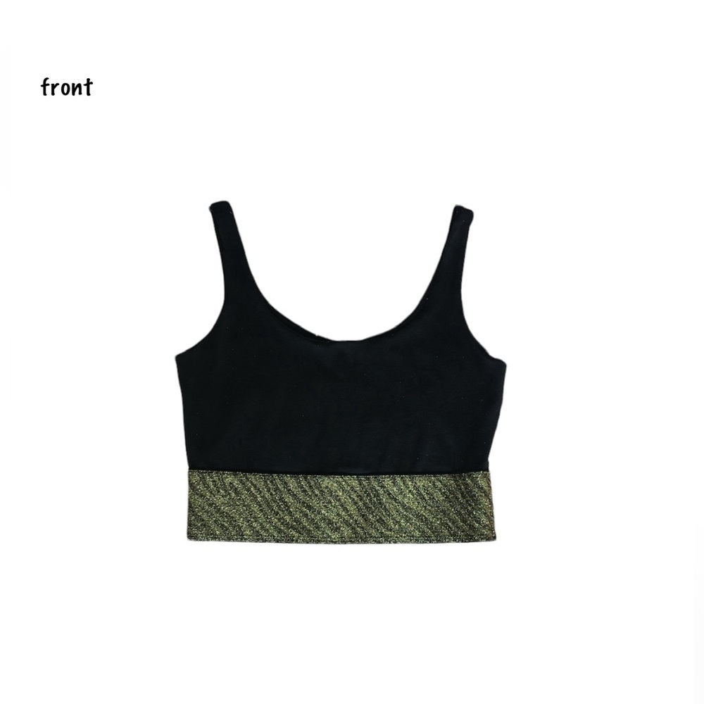 GOLD & BLACK CROPPED TANK TOP W/ ZEBRA PRINT METALLIC TRIM  • SIZE M • 579